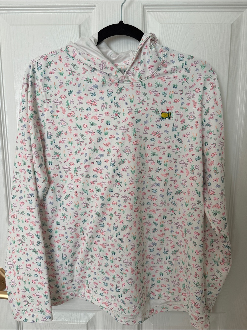 2026 Masters Floral Hooded Long Sleeve Tech - White with Pink & Green Print